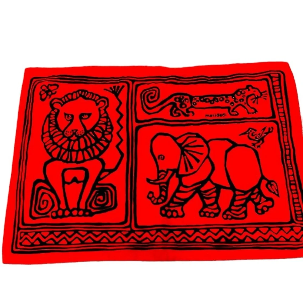 Children’s Animal Print Fabric Placemat. Set of 2. Red and Black. EUC.